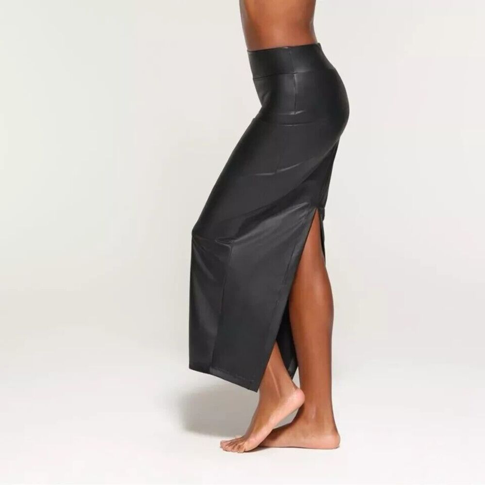 SKIMS Micro Pleather Bikini Bathing Suit Signature Swim Skirt Onyx 4X $88 NEW
